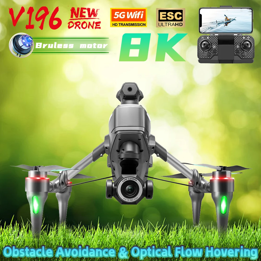 V196 Mini Drone 8K ESC podwójny aparat silnik bezszczotkowy fotografia lotnicza optyczny przepływ unikanie przeszkód Quadcopter RC drony ze stopu