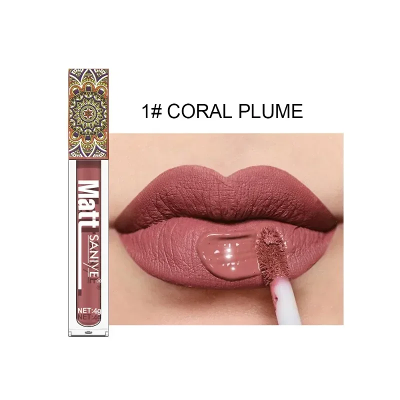 Waterproof Matte Lip Gloss Brown Nude Pigment Dark Red Long Lasting Velvet Liquid Lipstick Makeup Lip Glaze Women Cosmetics