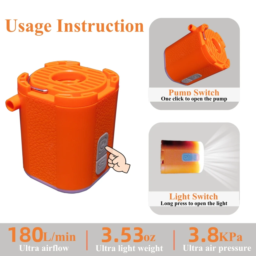 Imagem -04 - Mini Bomba de ar Elétrica Bomba de Inflação sem Fio para Colchão de ar Cama Anel de Natação Portátil Inflator Deflator Acampamento Luz Ferramentas