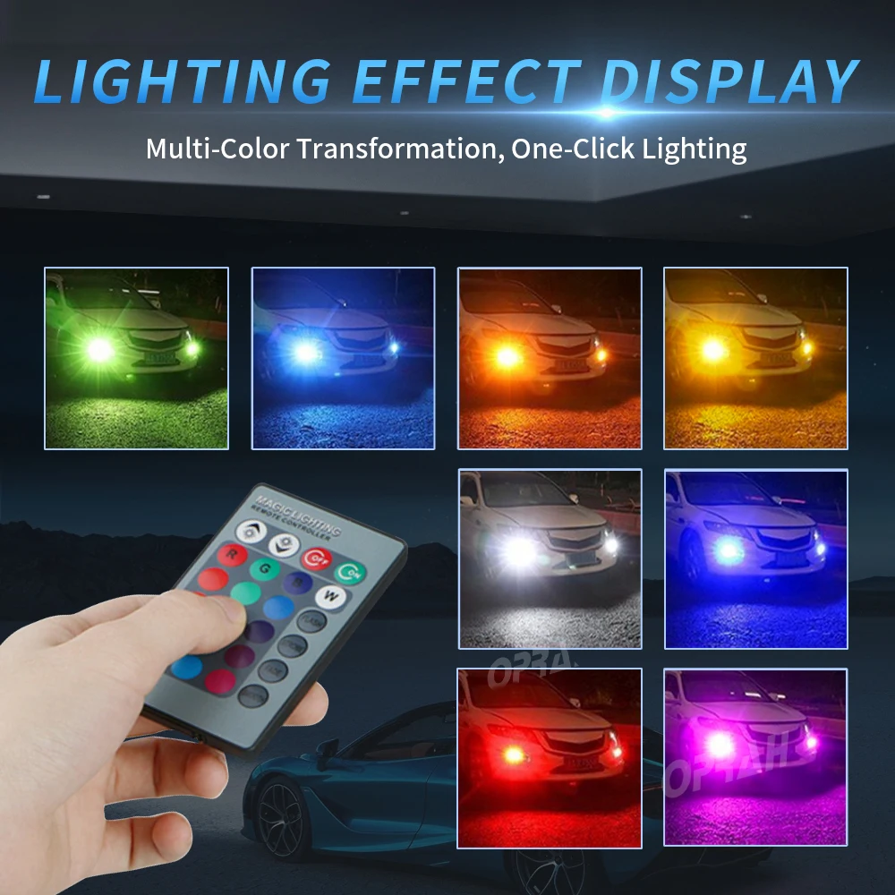 RGB Colorful H8 h11 LED Fog Light with Remote 5050 h1 Led fog lights H3 H7 LED LIGHTS 9005 hb3 H27 880 881 Car Front fog lights