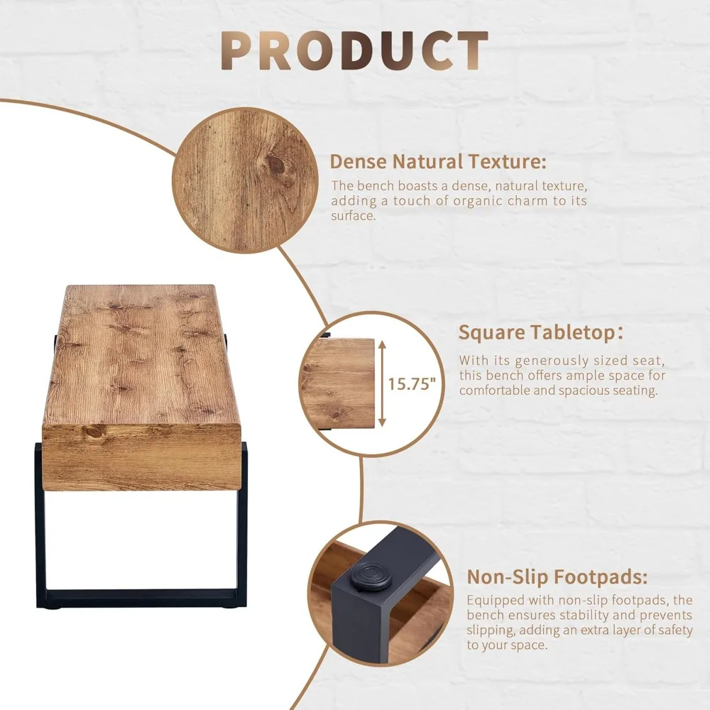 59인치 팜하우스 다이닝 벤치 - 산업용 금속 프레임 주방 테이블 벤치, 현관 신발 보관 벤치, 침대 끝 벤치 방수 기능 포함