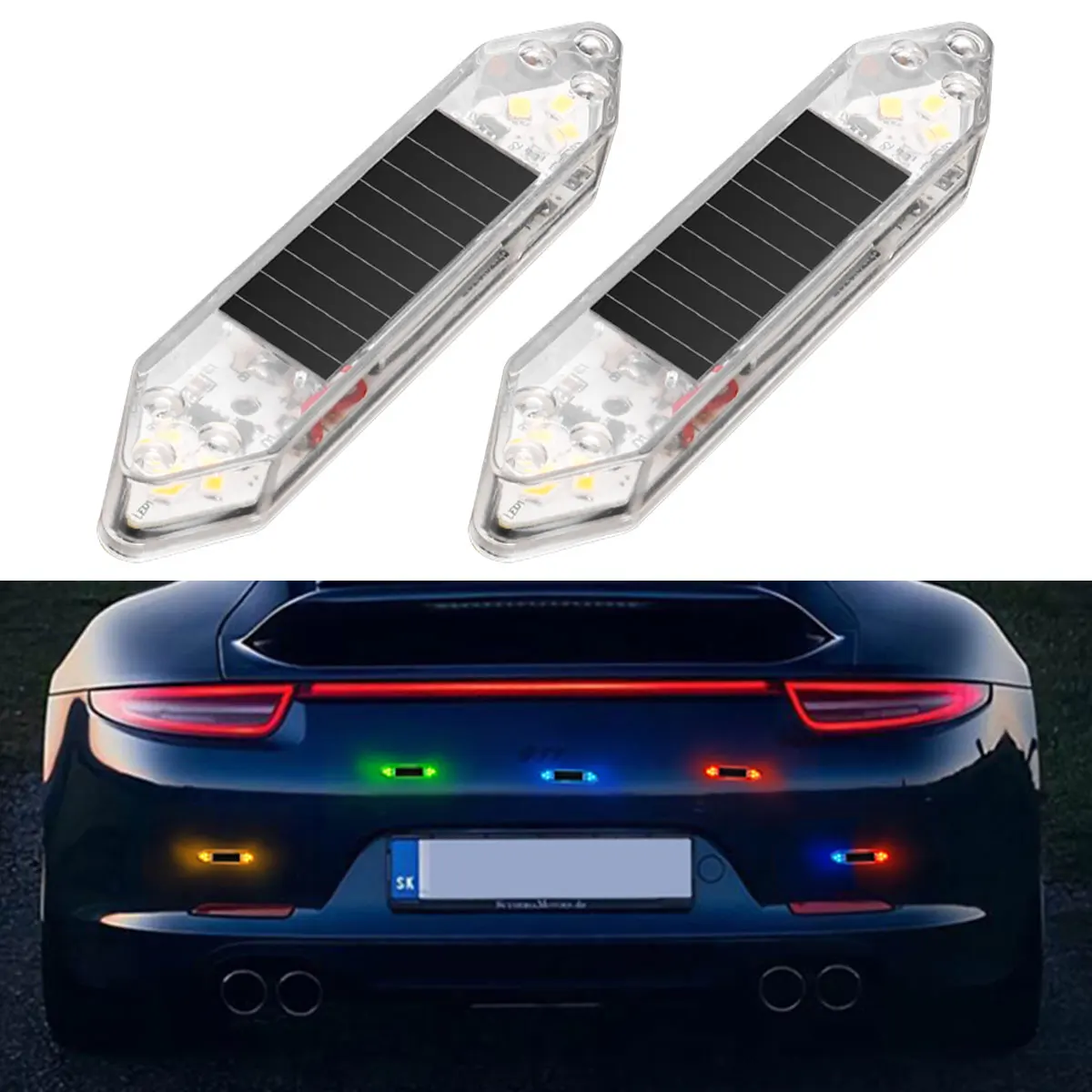 1X Mini LED Solar Power Car Anti Rear End Collision LED Flashing Light No Wiring Car Electric Motorcycle Anti-Theft Caution Lamp