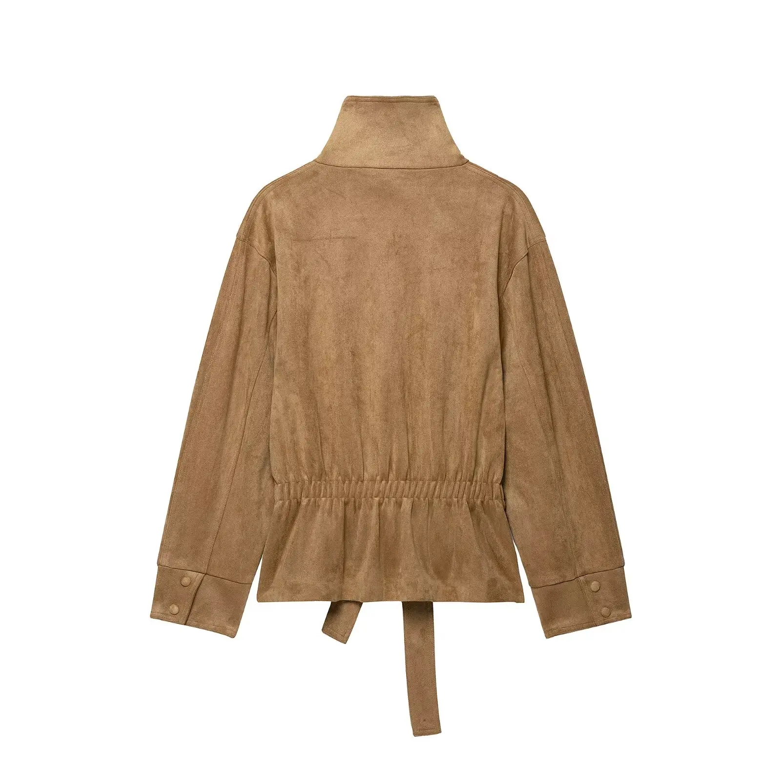 HH Damen Vintage Herbst Urlaubs-Langarmmantel, modische Party-Jacke, einfarbig, asymmetrisch, mit Knöpfen, Stehkragen, mit Gürtel, Oberbekleidung – Detail 3
