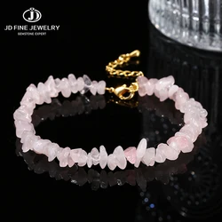 JD Natural Pink Quartz Gravel Bead irregular Chips Chain Bracelet Women Sweet Reiki Healing Adjustable Handmade Chakra Yoga Gift