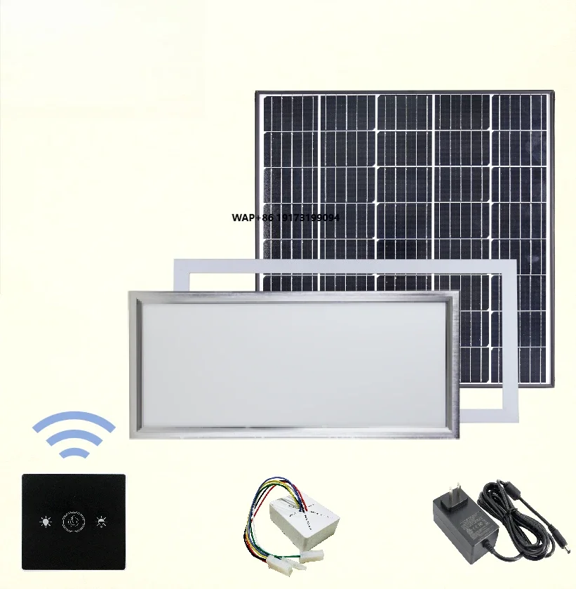 

Солнечный потолочный светодиодный светильник 600*300 мм 50 Вт из алюминиевого сплава с радарным датчиком и пультом ДУ/для коммерческого использования, двойное питание