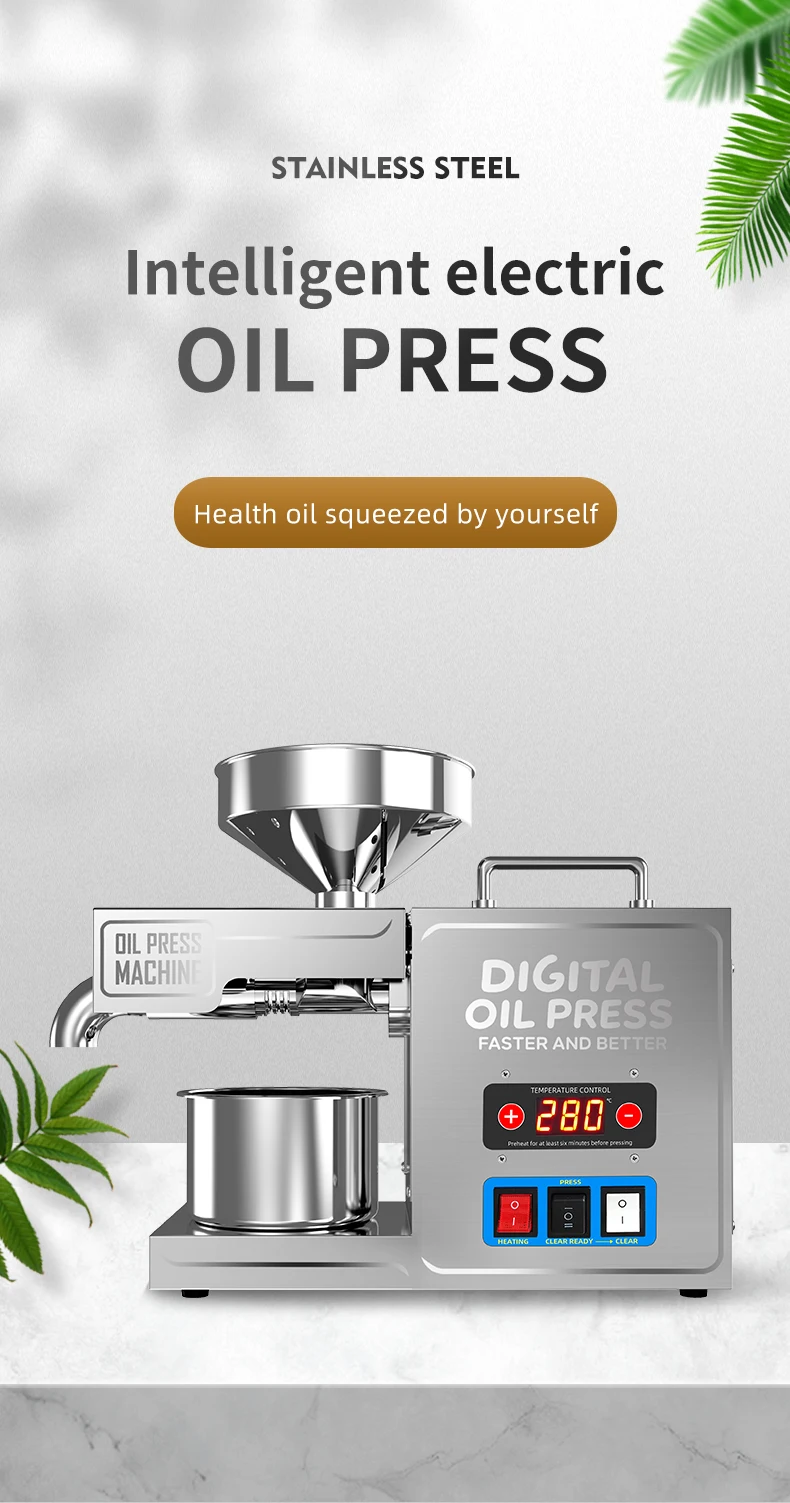 B31 Ölpresse aus Edelstahl für den Heim- und Geschäftsgebrauch, Lebensmittelqualität 304, Kalt- und Heißdoppelpresse, Sesam/Erdnuss/Kokosnuss – Detail 1