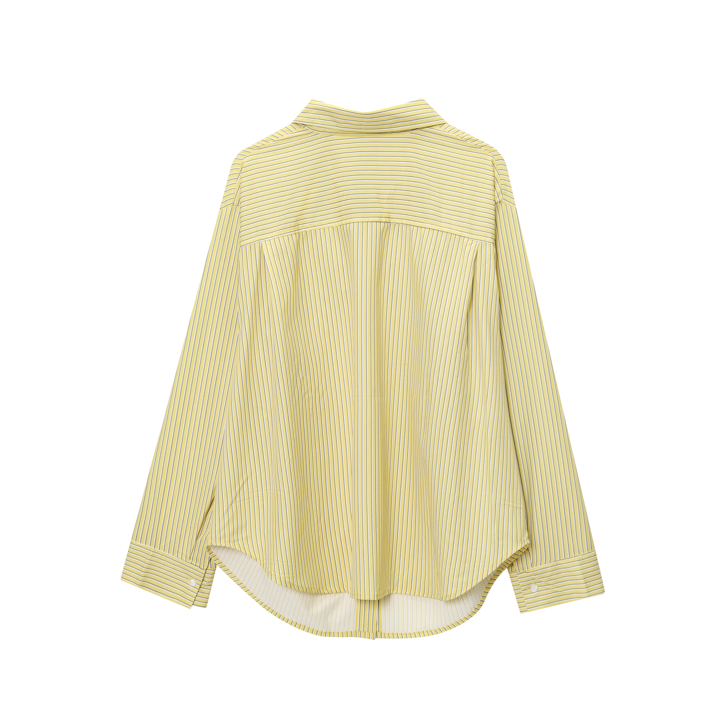 

ZBZA Spring New Women's Faion Design Loose Silk irt Striped Long Sve Regular Fit Commute Sle Polyester Fiber