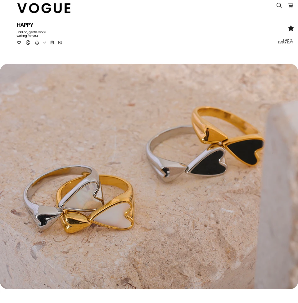 Yhpup Shell Acryl Herz Edelstahl Stilvoller Ring für Frauen Charms Metall Textur Wasserdicht Goldener Schmuck Gala Geschenk – Detail 9