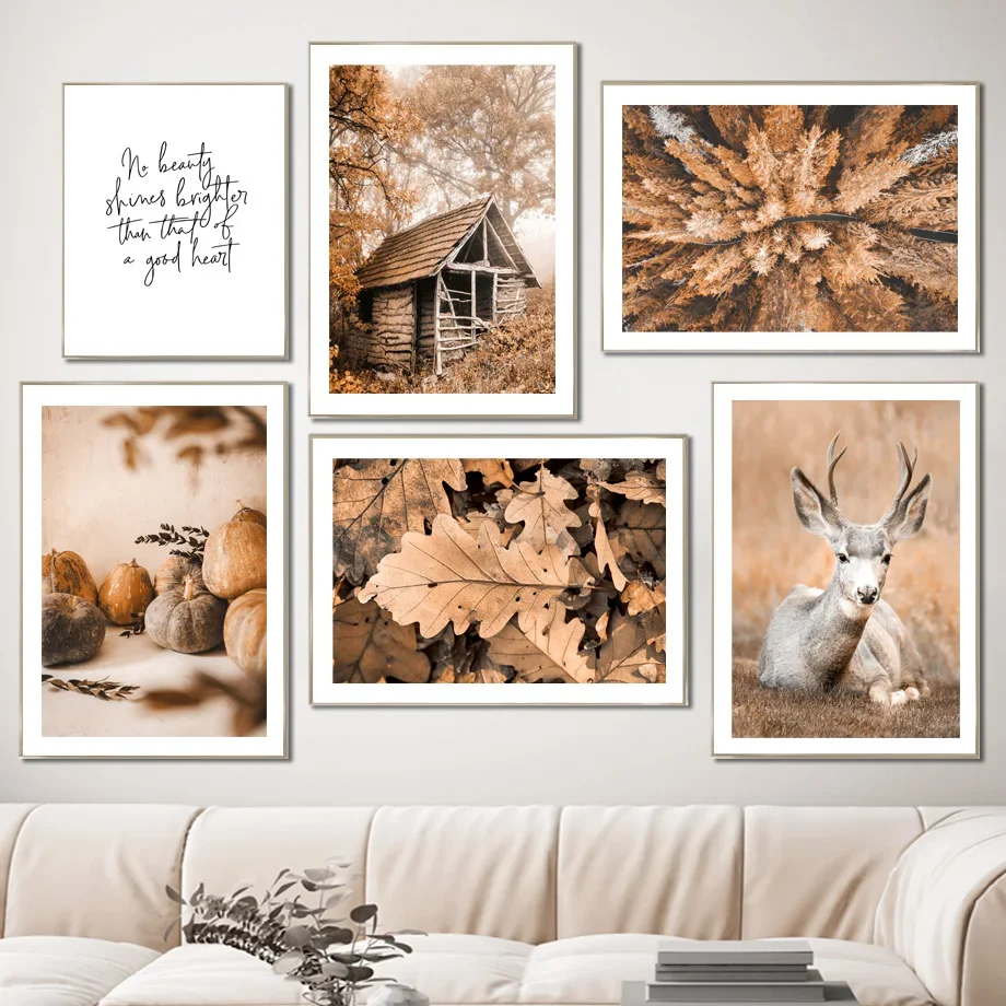 

Pumpkin Dead Leaves Fallen Deer Autumn Forest Art Canvas Painting Nordic Posters And Prints Wall Pictures For Living Room Decor