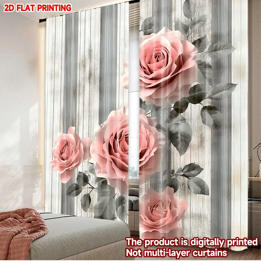 

2D плоская цифровая печать, 2 шт. штор, винтажные розовые розы, полиэстеровые занавески с цифровой печатью, праздничные украшения, для использования в классах
