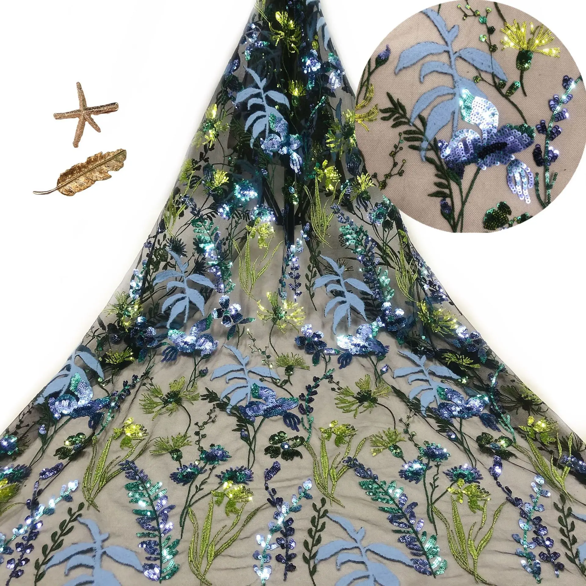 

French luxurious leaf-folded mesh fabric, African handcrafted lace fabric, Nigerian exquisite sewing fabric, all of high quality