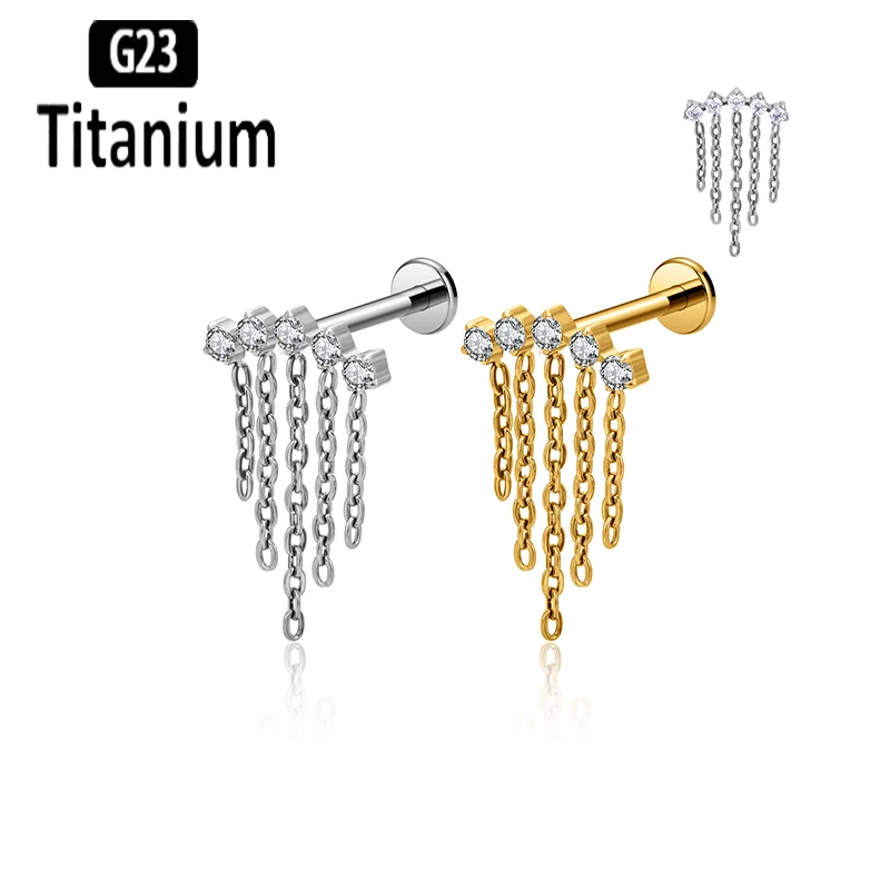 ASTM F136 Titan Innengewinde Labret mit Kette Ohrknorpel Tragus Helix Ohrringe Lippen Ohrstecker Ringe Körper Piercing Schmuck