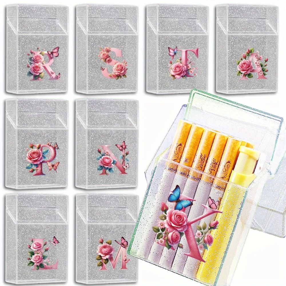 

Crystal Cigarette Case Travel Portable Tobacco Organiser With Magnetic Buckle Plastics Dustproof Pink Butterfly Letter Pattern