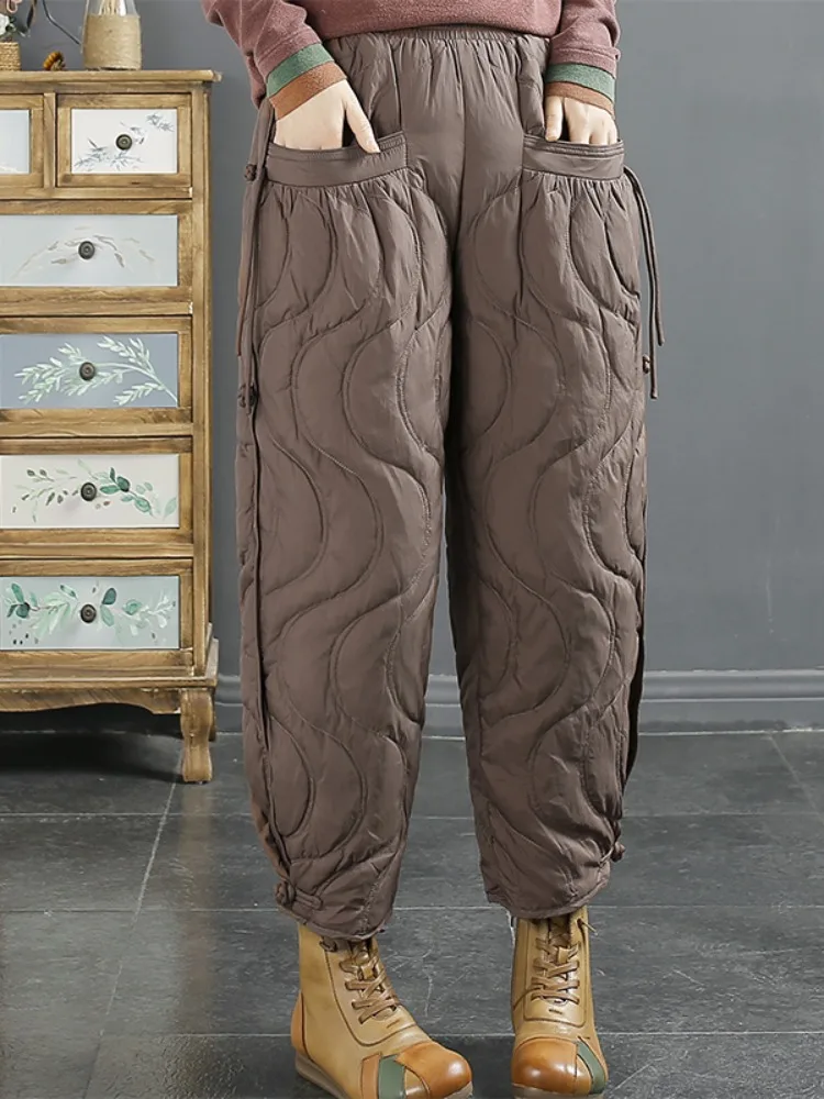 Thickened down Cotton Pants Women's Winter Fashionable Outerwear High Waist Long Pants Lantern Pants Style Warmth Harbin Wind...