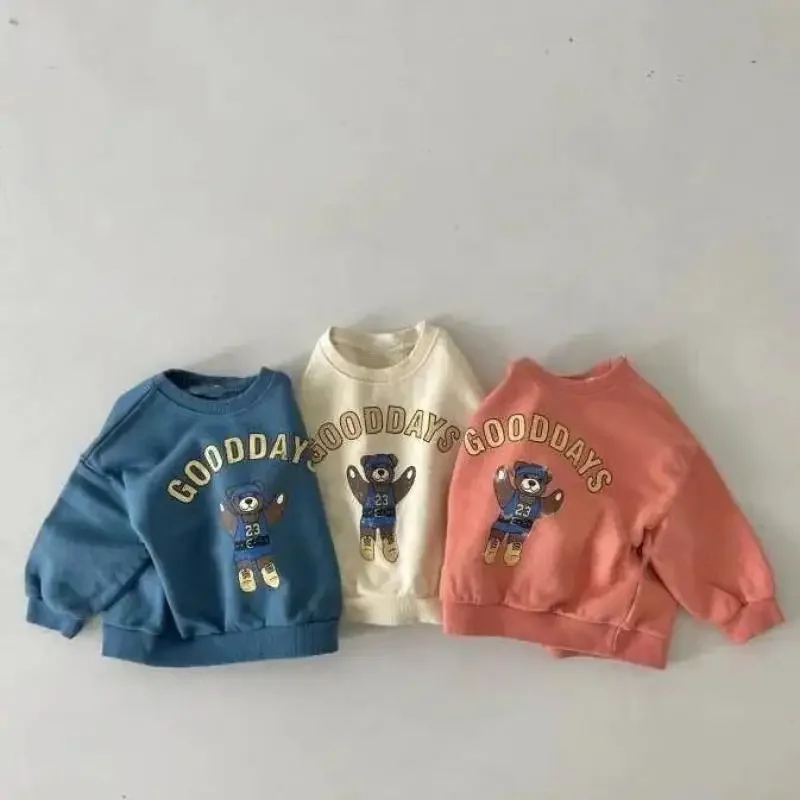

2025 New Baby Long Sleeve Cartoon Sweatshirt Cute Bear Print Kids Casual Pullover Cotton Infant Boy Girl Tops Baby Sweatshirt