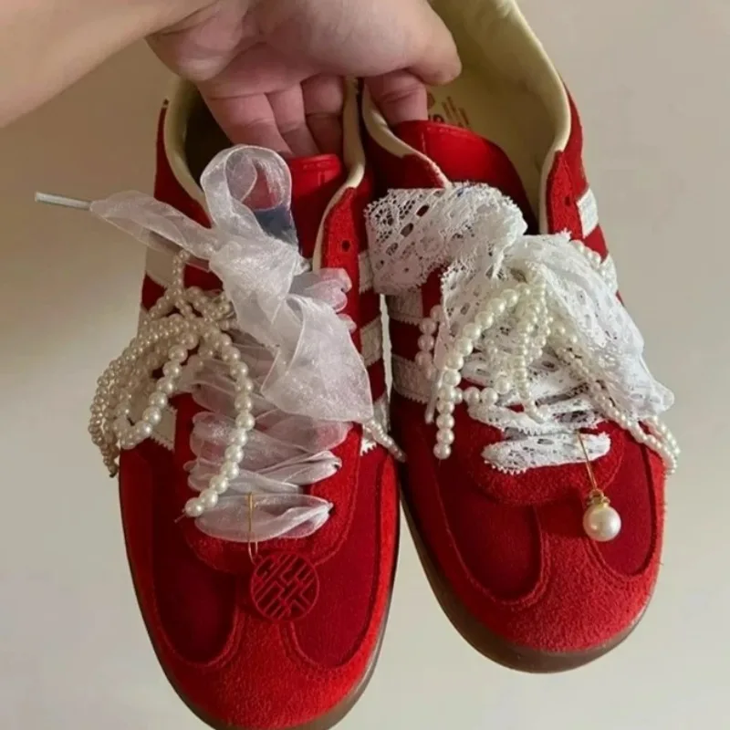 Fashion Lace Pearl Bow Shoelace Buckle Sneakers Decorative Charm Shoe Flower Buckle Women's Bag Pendant Bow Key Chain Accessorie