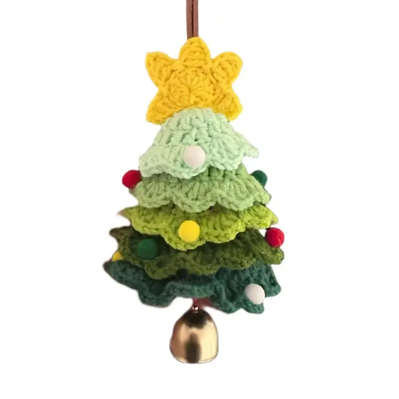 

Crochet Mini Christmas Tree Pendant Creative Christmas Tree Soft Christmas Key Ring Colorful Bow Christmas Tree Pendant Cartoon