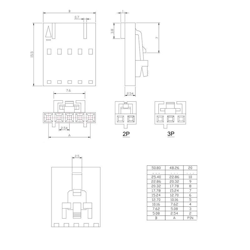 20Pcs MX2.54 Dupont Connector 2/3/4/5/6/7/8/9/10 Pin With Belt Buckle Single Row 2.54mm Housing