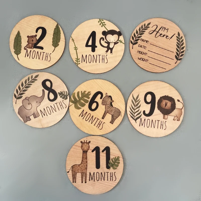 7 قطعة الدعائم التصوير الوليد خشبية معلم شهري بطاقة استحمام الطفل هدية للبنين بنات بطاقات إعلان نمو الحمل #6