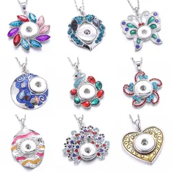 New Snap Button Colorful butterfly Necklace Fit 18mm Rhinestone Crystal Metal Snap Buttons Pendant Necklace for woman Jewelry