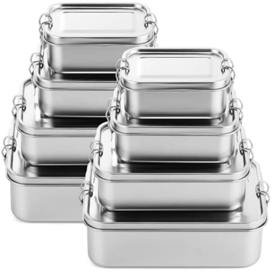 

Stainless steel food containers for work lunch and snack storage, silver, leak-proof lockable clips, dishwasher-safe and reusab