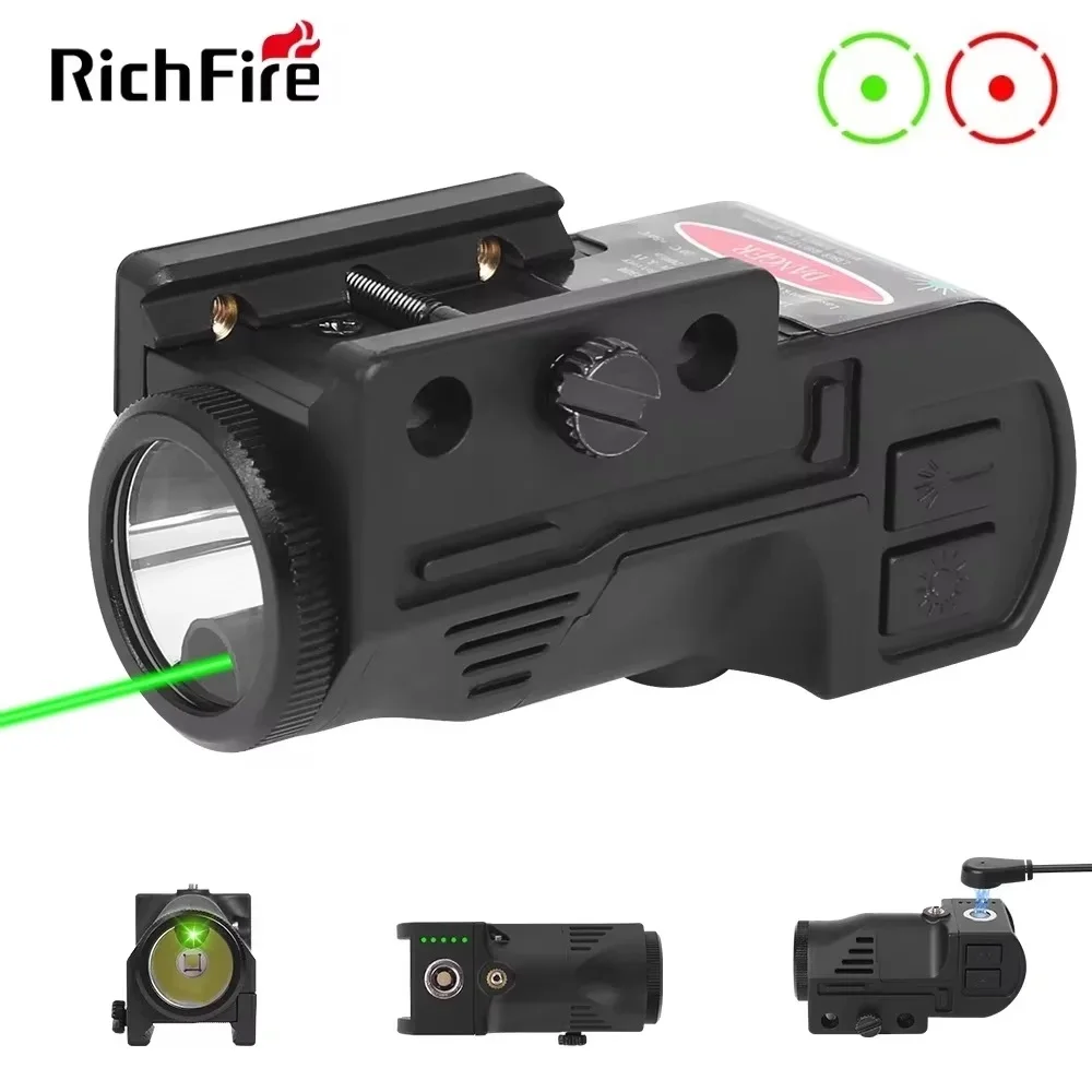 Richfire Tactical LED Flashlight 500 Lumens 2 In 1 Green Light Combo Compact Magnetic Charging Strobe Torchlight