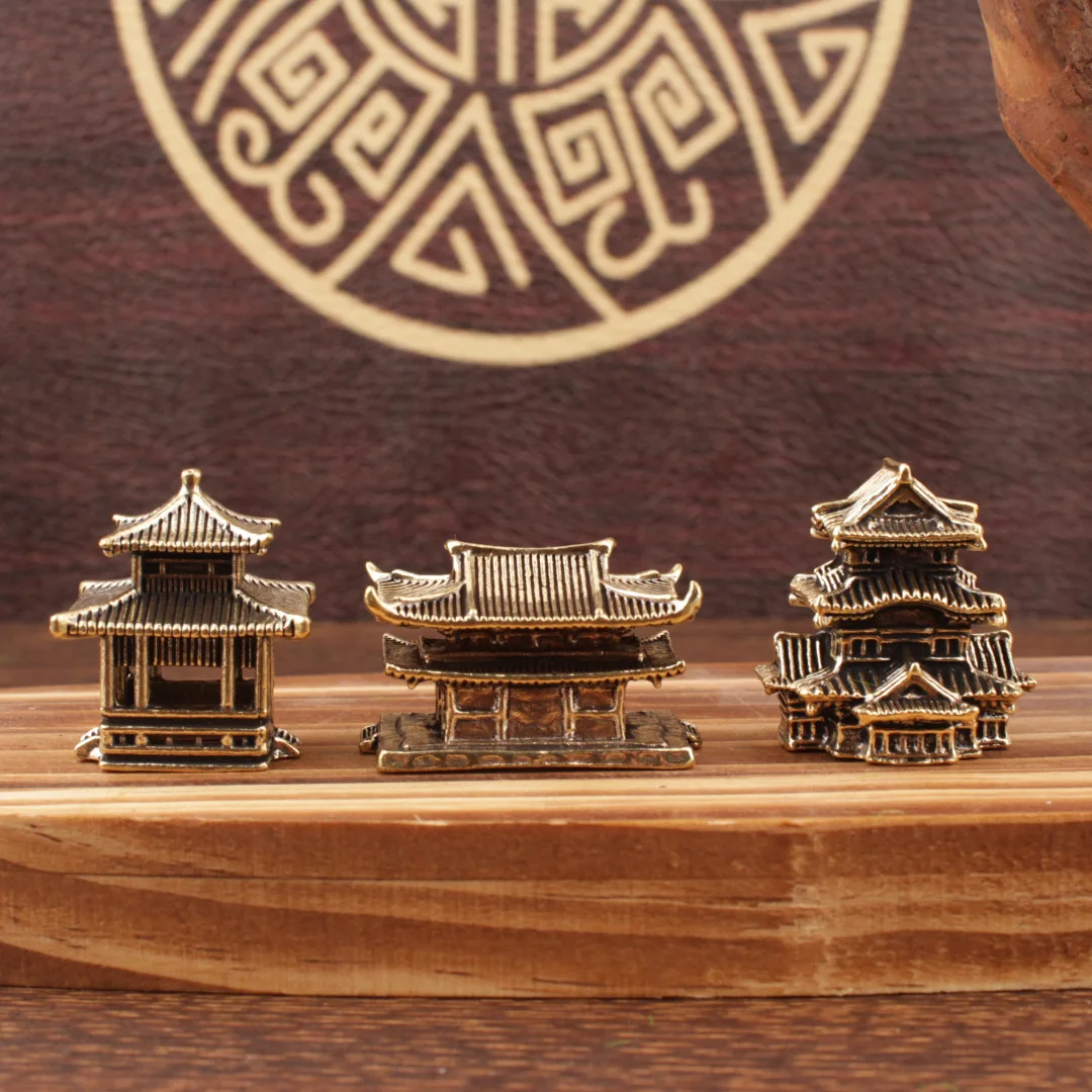 Brass Micro Landscape Chinese Rockery Ancient Pavilion Ancient Architecture Miniature Bonsai Fish Tank Decoration Fairy Garden