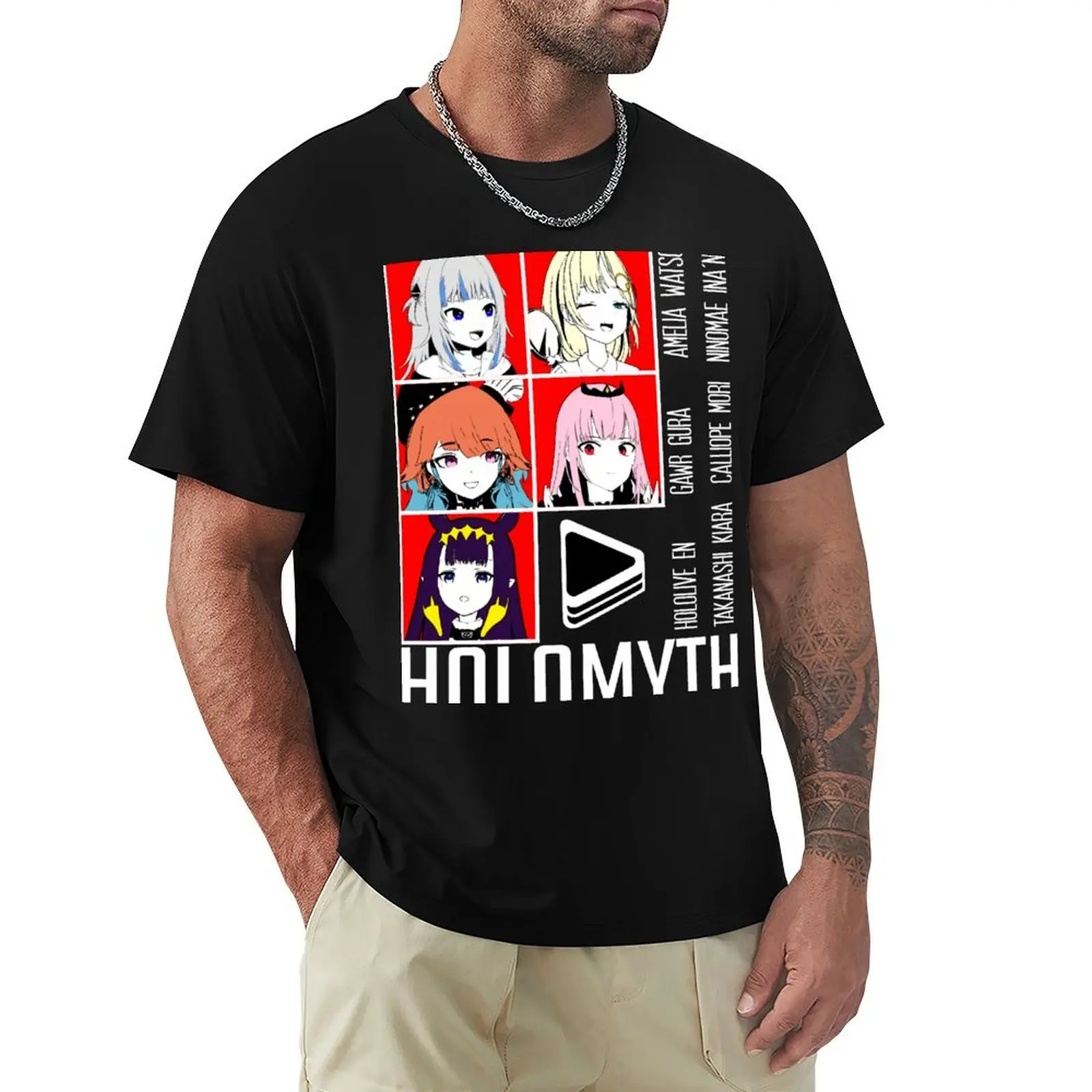 

Hololive EN Holomyth Red Panel T-Shirt summer 2025 aesthetic clothes tshirts personalised outfits for men