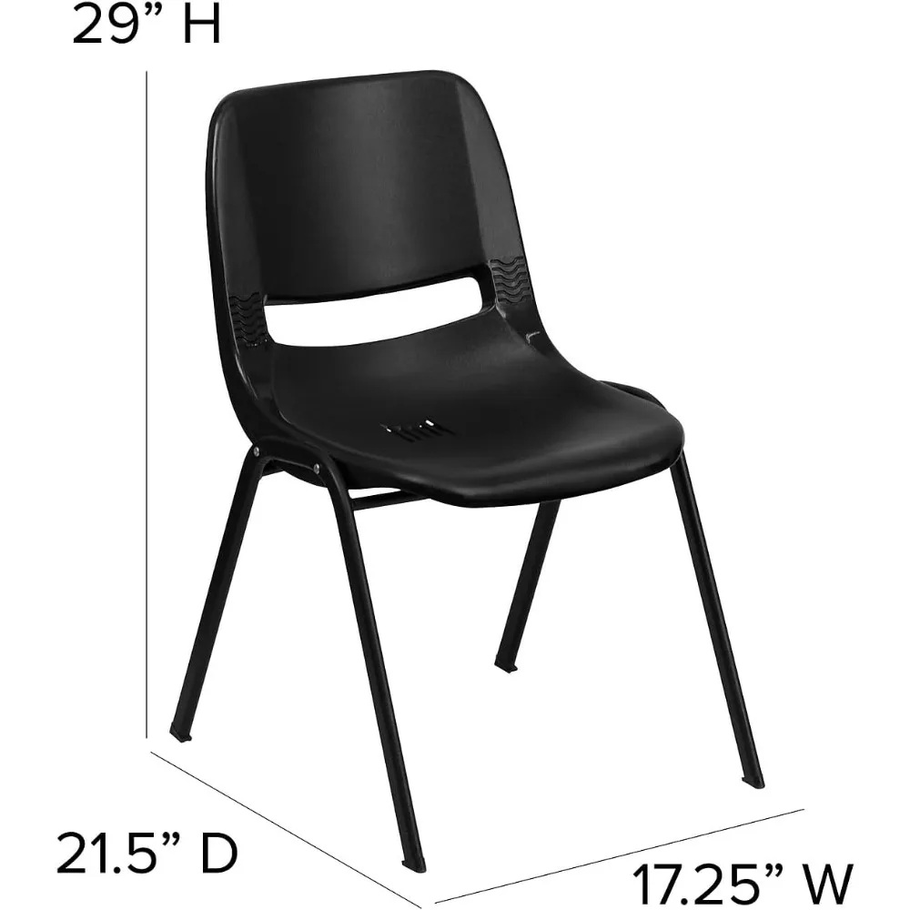 Zwarte ergonomische stapelstoel met schattig frame en zithoogte van 16 inch