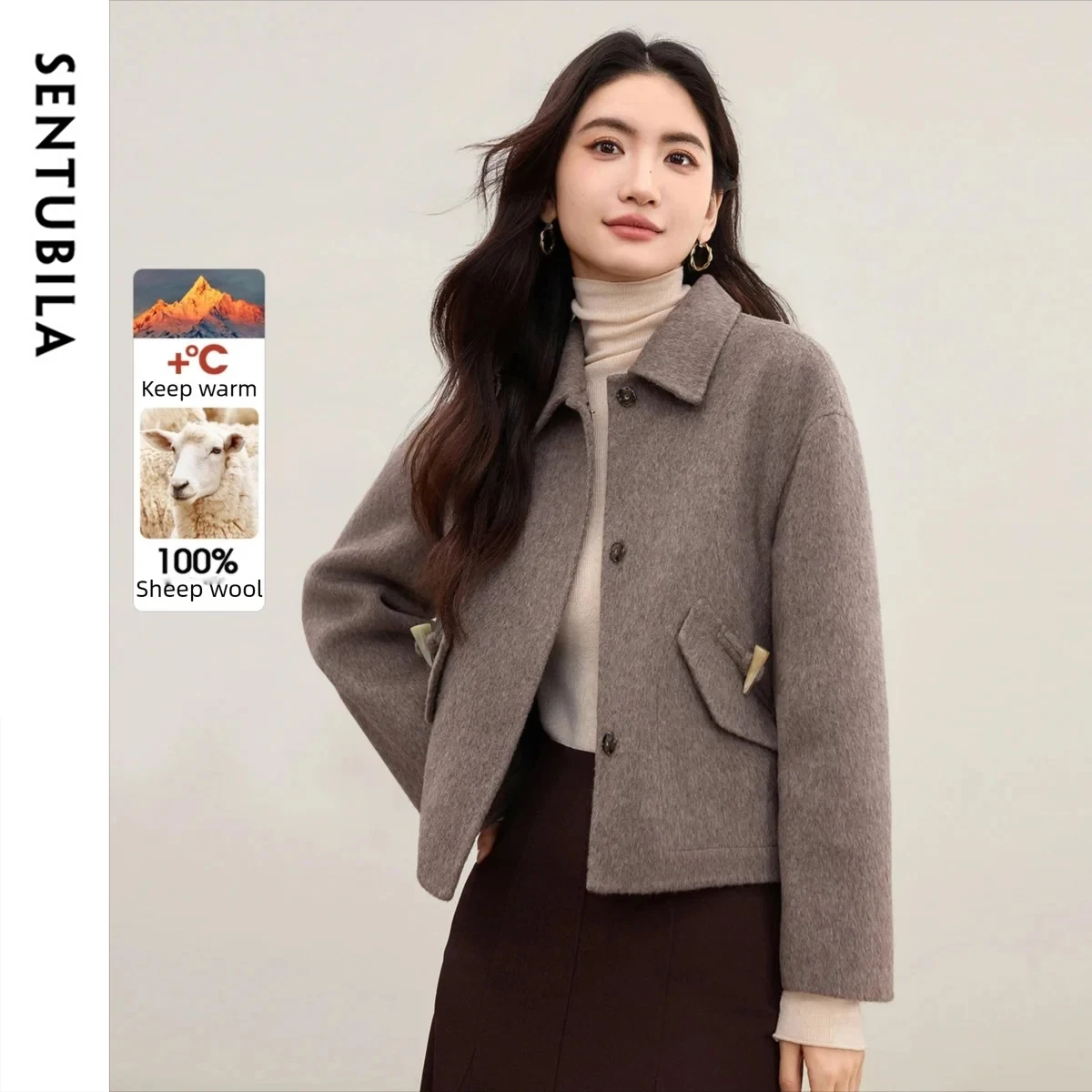 

SENUBILA Women Wool Short Coats 2025 Winter New Turn Down Collar Toggle Button Jackets Commute Warm Fashion Outerwear W44O56113