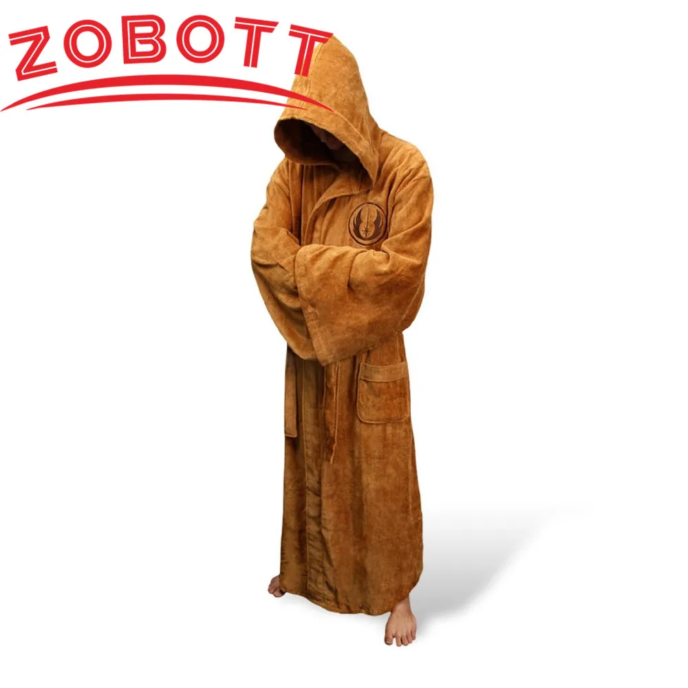 Male Flannel Robe Male With Hooded Thick Star Dressing Gown Jedi Empire Men\'s Bathrobe Winter Long Robe Mens Bath Robes Homewear