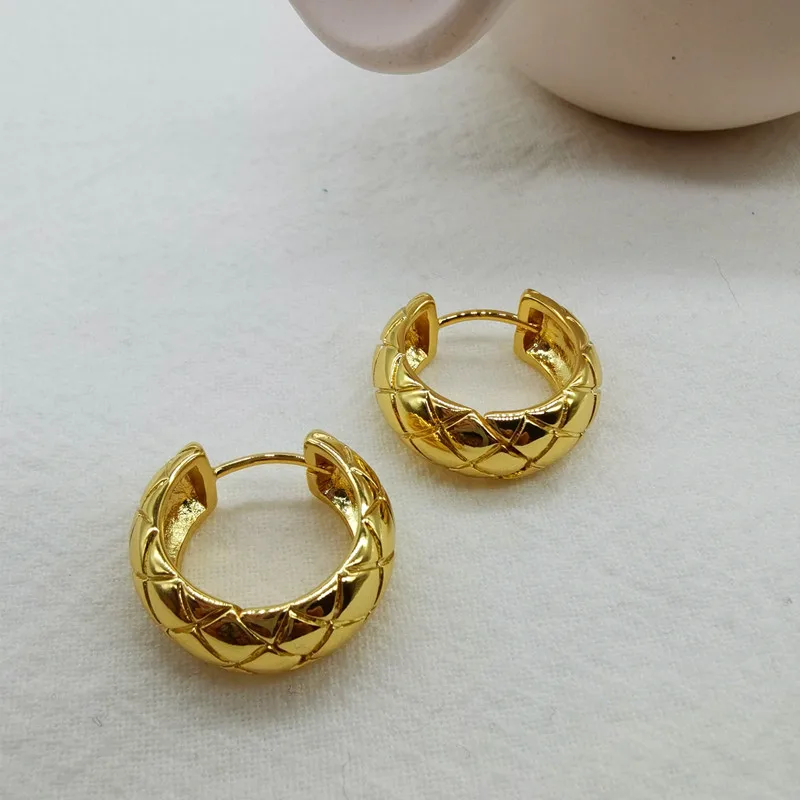 18K Gold plated  Dimond Check  Hoop Earrings For Women Girls Hypoallergenic  Lightweight Girl Geometric Earrings