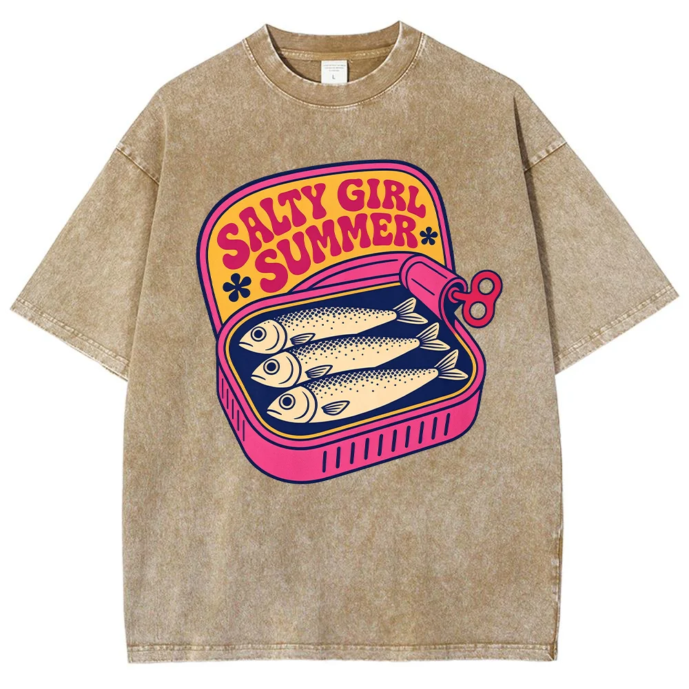 Kaos Wanita Motif Sarden Musim - Acid Wash Vintage Graphic T Shirt ulasan dan harga