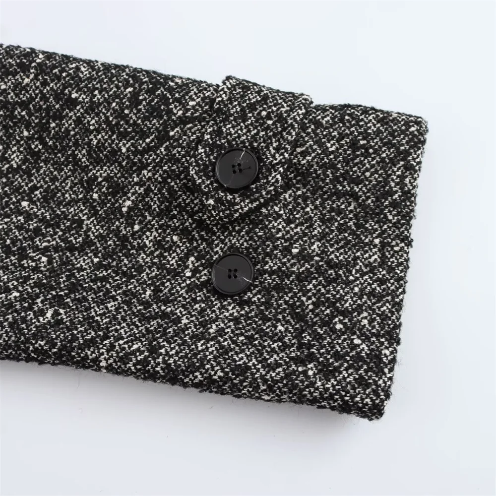 سترة معطف BM&MD&ZA2024 للسيدات لخريف وشتاء موضة جديدة فضفاضة بكتف منسدل وصدر واحد متعرجة من نسيج قطني طويل #4