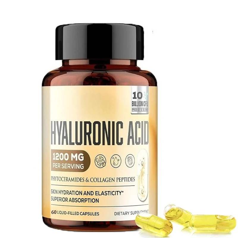 

Капсулы с гиалуроновой кислотой 19 в 1, 1200 мг, содержащие коллагеновые пептиды, витамин С и 60 капсул растительного керамида-60