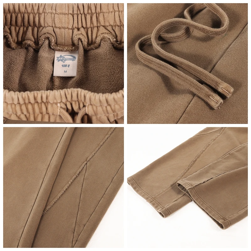 2025 High Street Scattered Edge Personalized Splicing Wide Leg Sweat Pants Men Baggy Vintage Washed Joggers Athletic Drawstring