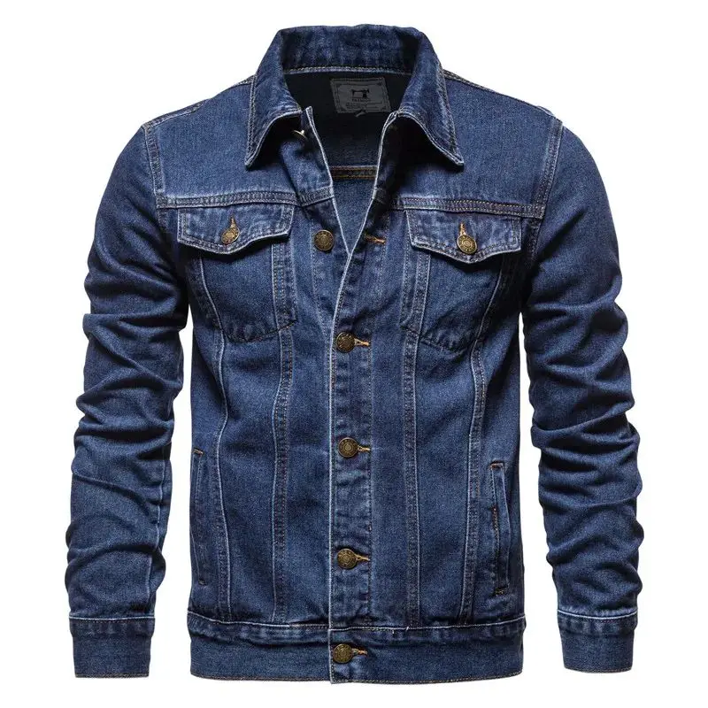 

2024 Spring Men's Faion Motorcycle Lapel Denim Jaets ort Sle V-Ne Seven Sve Length Simple Design Autumn Collection