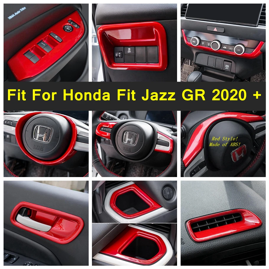 

Red Car Cigarette Lighter / Steering Wheel / Air AC Vent Outlet Cover Trim ABS Accessories For Honda Fit Jazz GR 2020 2021 2022