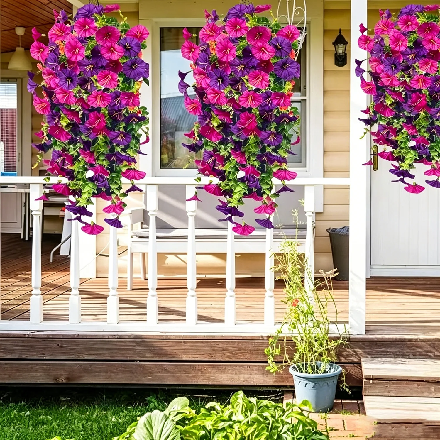 Artificial Morning Glory & Eucalyptus Nonfading Rattan Hanging Wall Door Decoration Fake 75cm Plants Garden Party Decoration