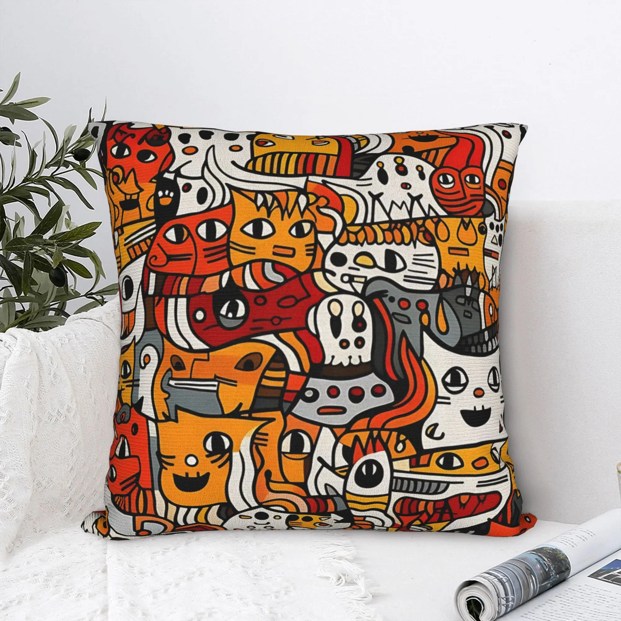 Doodle Cats  Square Pillow Case Polyester Decorative Pillow Cats Pattern Customized Cushion Covers