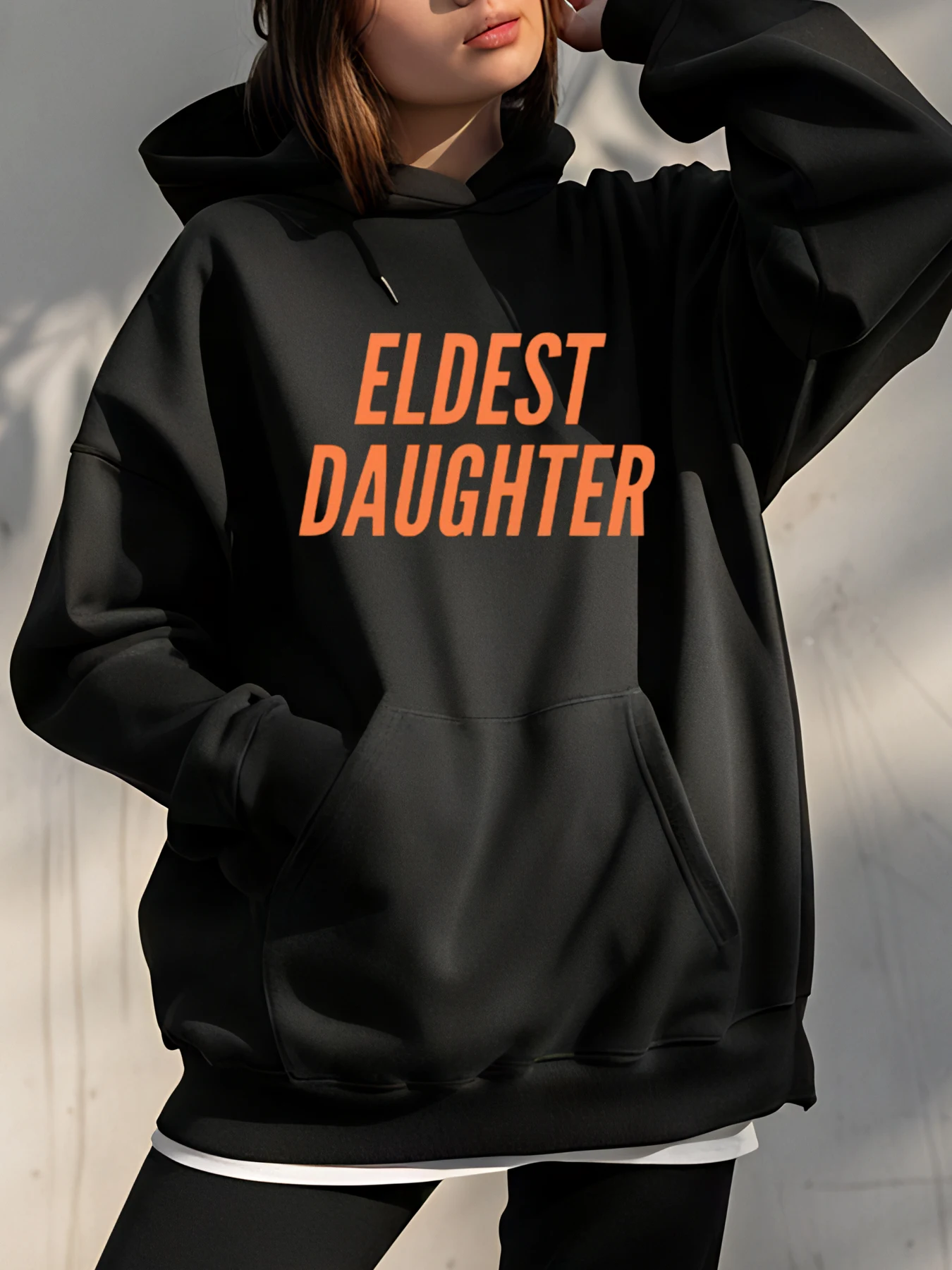 Sweat à capuche noir pour fille eldest, imprimé, décontracté, Streetwear, mode féminine, cadeau pour sœur ou amie