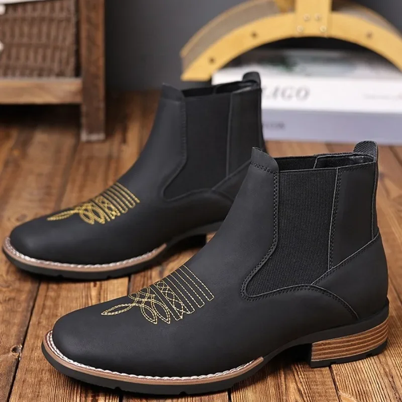 Luxury Men Leather Boots Quality Chelsea Boots Black Leather Men Office Shoes Retro Slip-on Male Oxford Boots Botas Masculinas