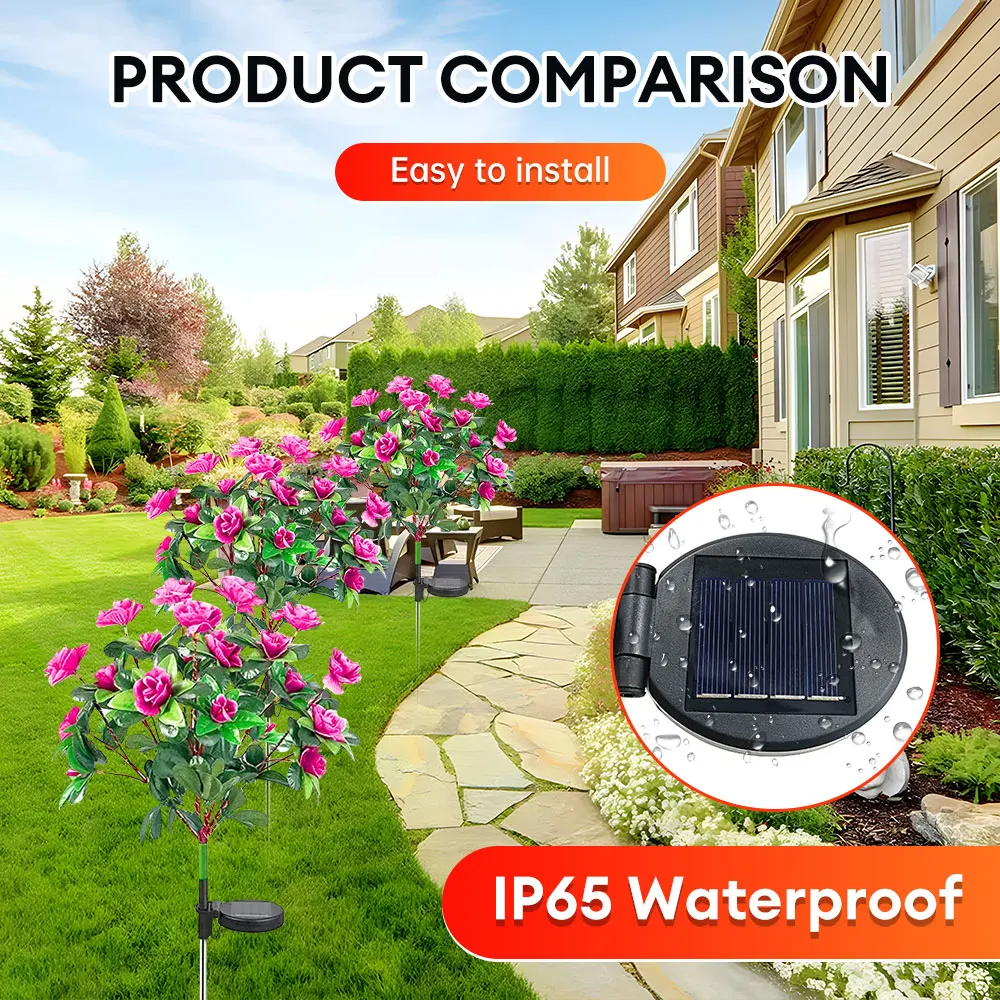 1Pcs LED Solar Azalea Flowers Light Outdoor Waterproof Garden Landscape LampYard Lawn Path Holiday Wedding Decor Lights