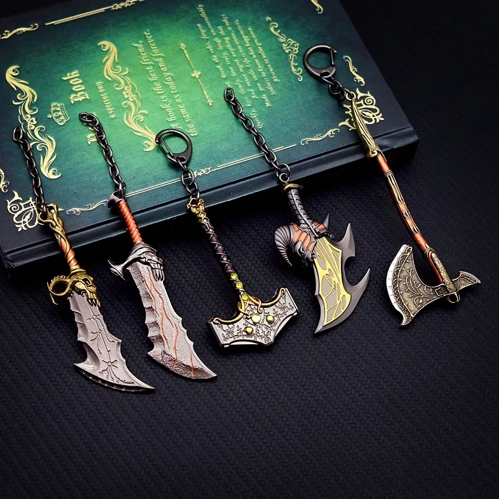 God of War 5 Ragnarok Keychain Thor's Hammer Mjolnir Key Chain Ring Levitan's Axe Keyring Blades of Exile Chaos Game Accessories