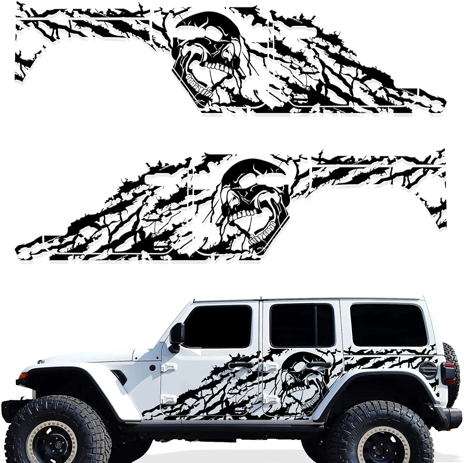 

Factory Crafts Nightmare Side Graphics Kit Vinyl Decal Wrap Compatible with Jeep Wrangler JL 4 Door 20182021 (Black)