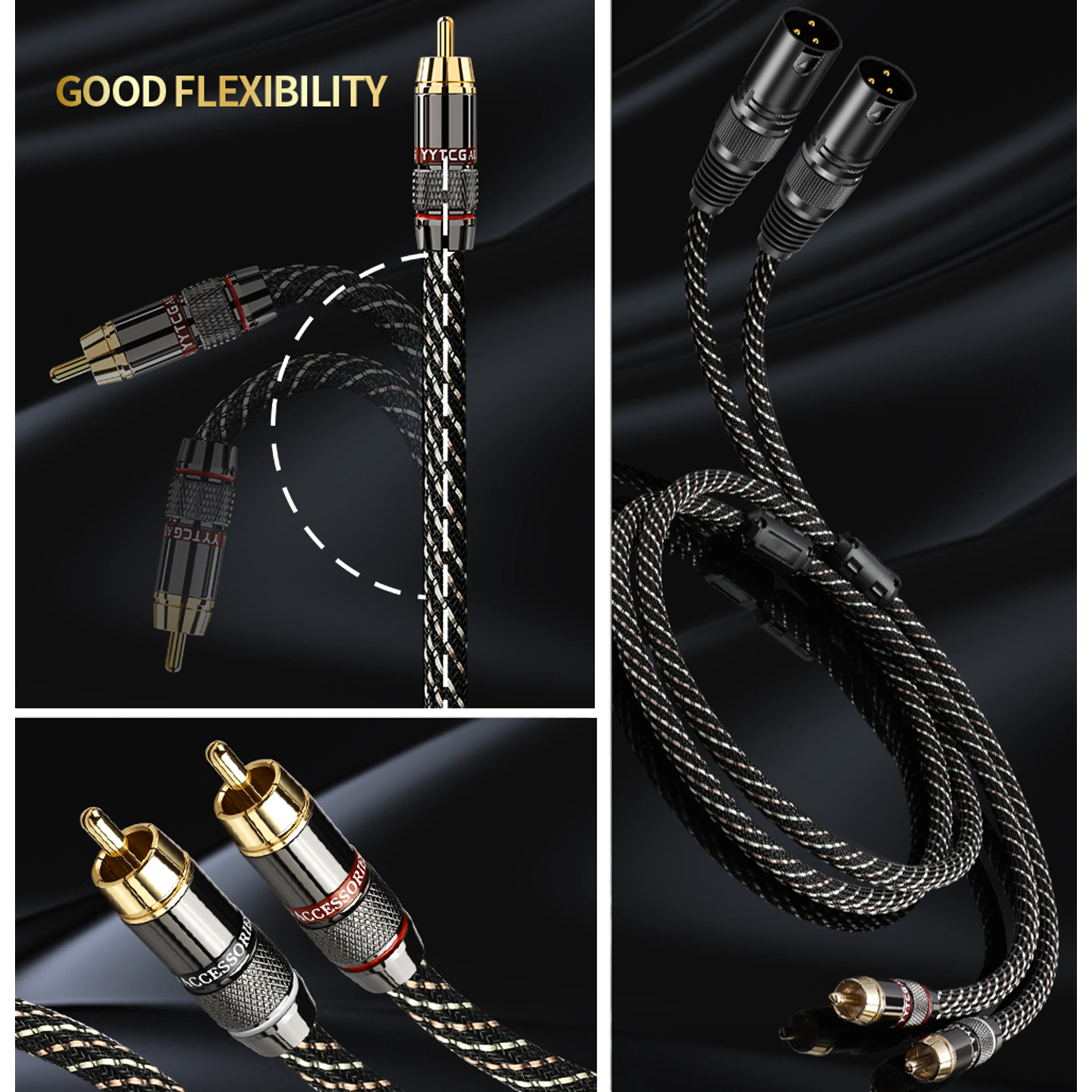 YYTCG HIFI 2RCA to 2XLR Audio Cable 6N OFC 3Pin XLR Female to RCA Male Cable For Speaker Amplifier Mixer Patch Cable