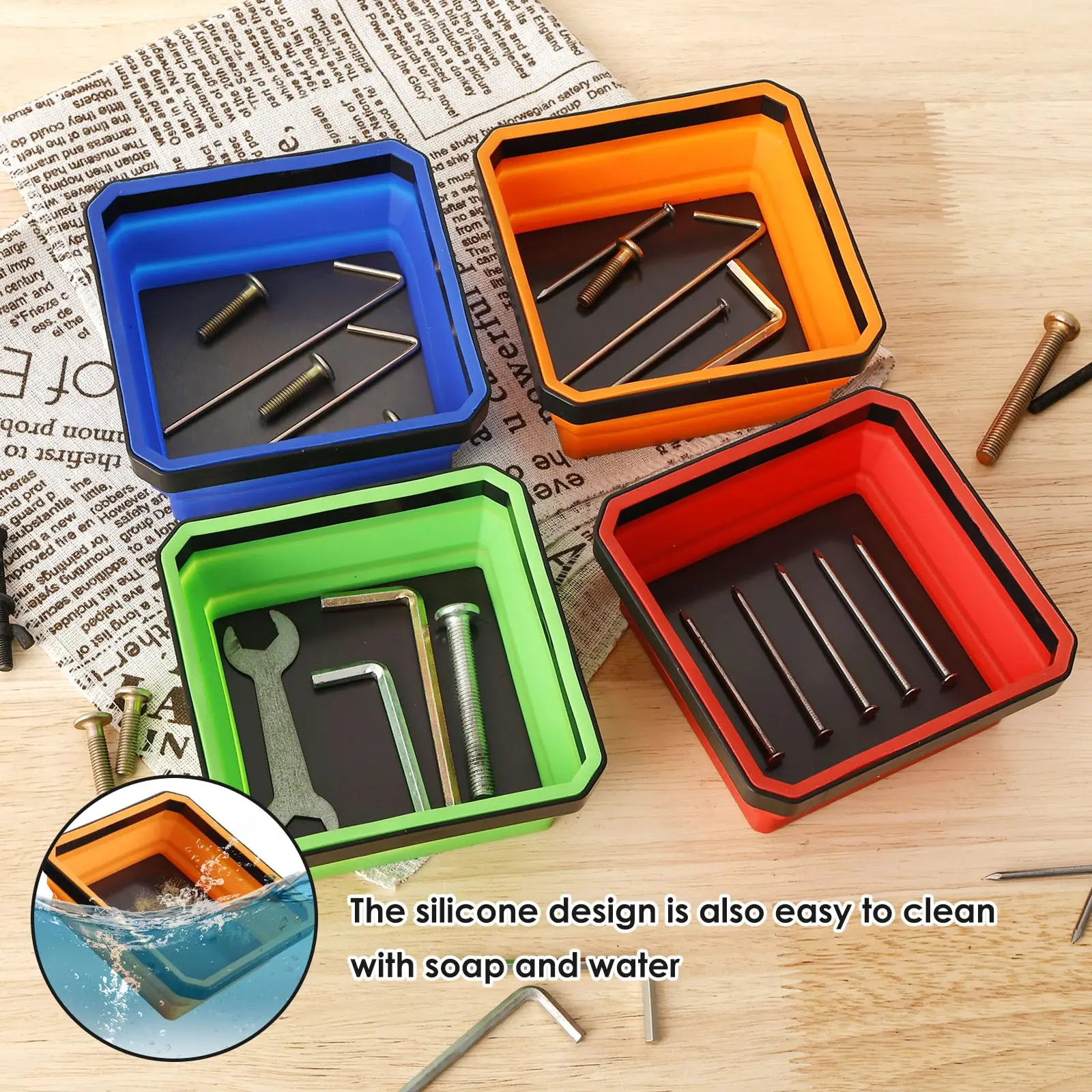 Collapsible Magnetic Parts Tray Silicone Bowl Foldable Tool Organizer Storage Holder for Screws Nuts Bolts Auto Repair Garage