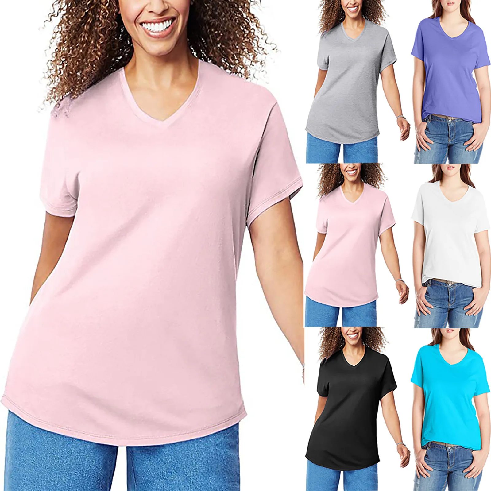 2024 New Solid Color Nurse Waiter Workwear Women'S Fashion Casual Shirt Plus Size Solid Color T-Shirt V-Neck Short Sleeve Tees