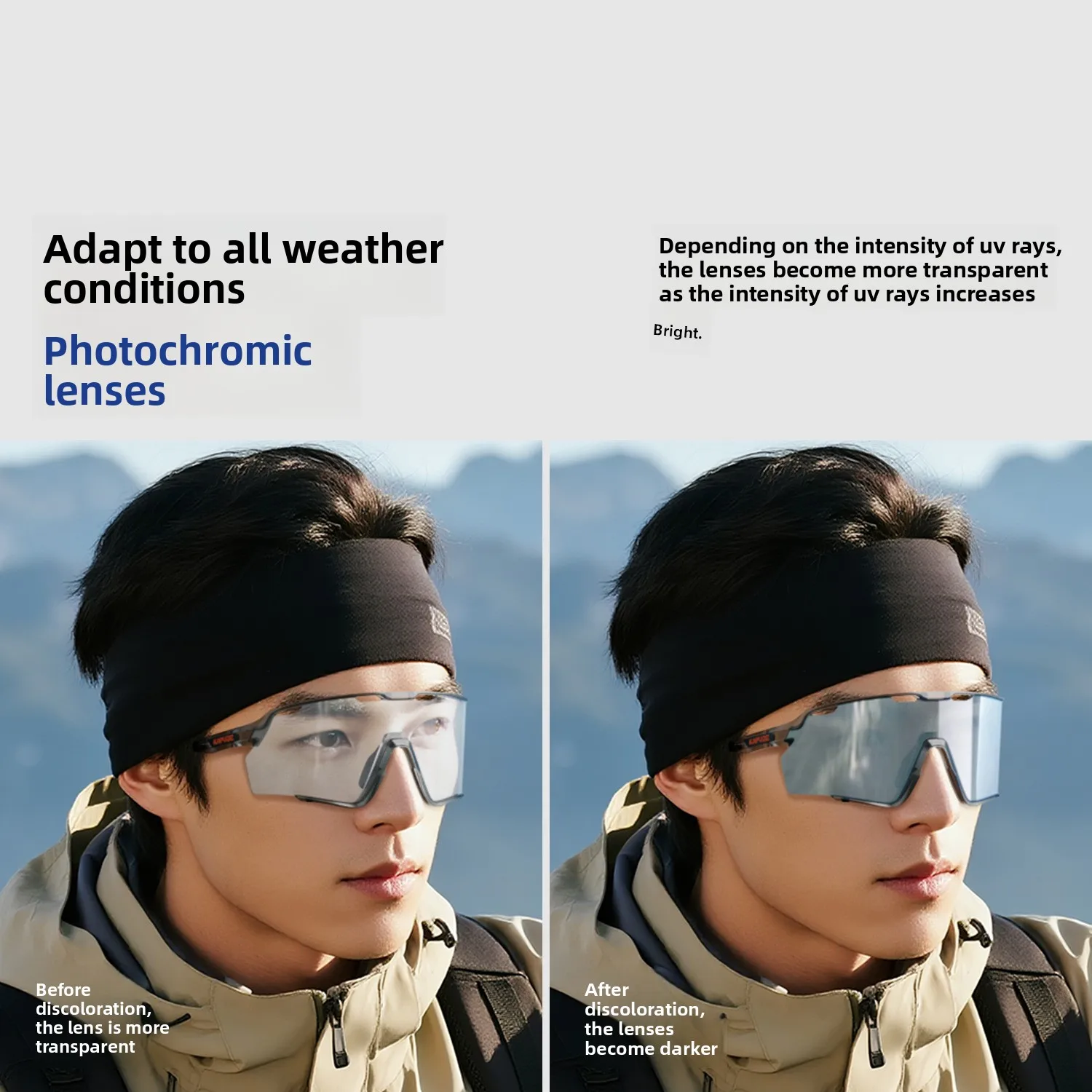 KAPVOE Polarized Color-Changing Cycling Glasses Professional Outdoor Hiking Sports Anti-Glare Goggles