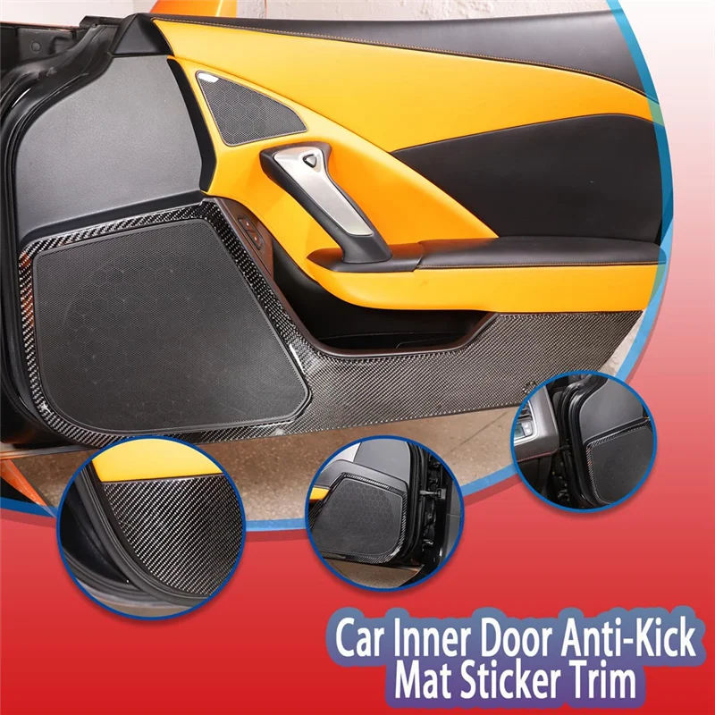 

For Corvette C7 2014-2019 Soft Carbon Fiber Car Door Anti Kick Mat Sticker Trim Door Panel Protection Replacement Accessories-A0